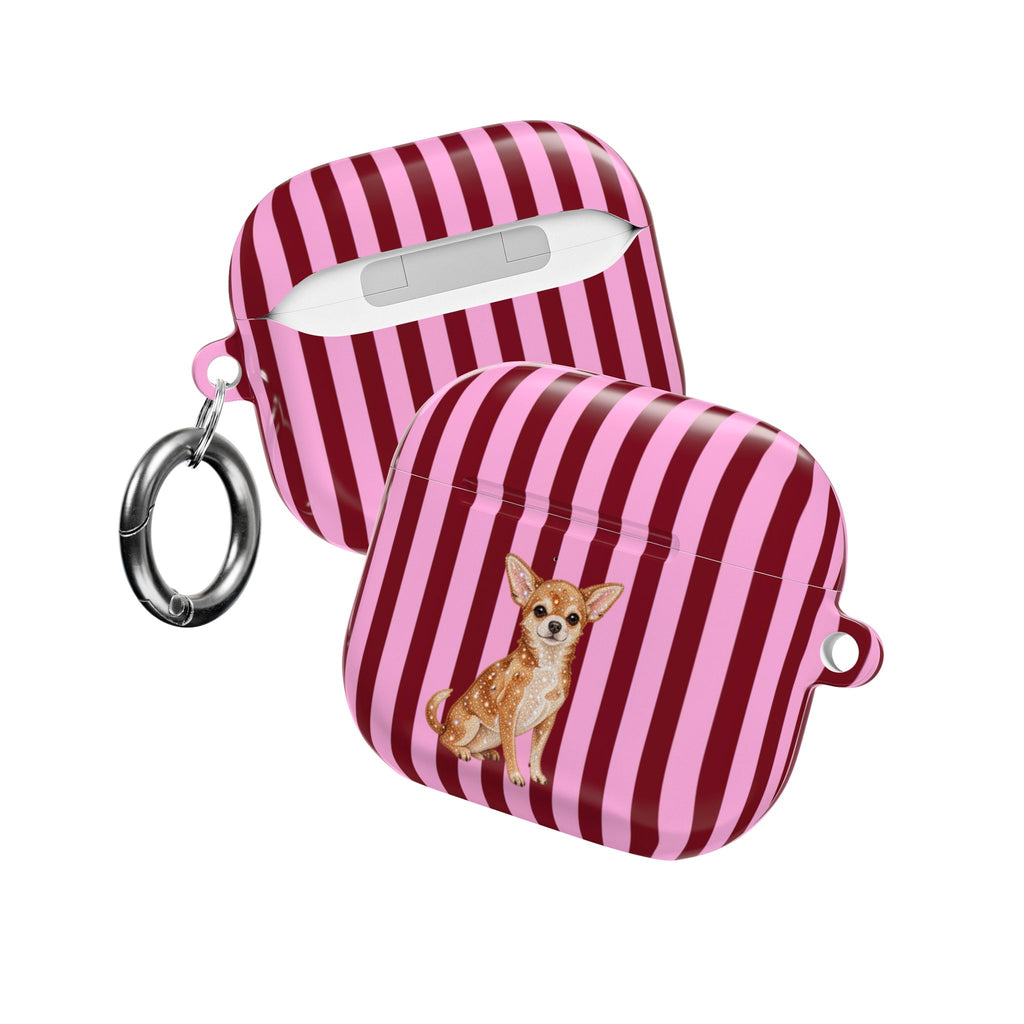 BURGUNDY PINK STRIPES CHIHUAHUA AIRPOD CASE
