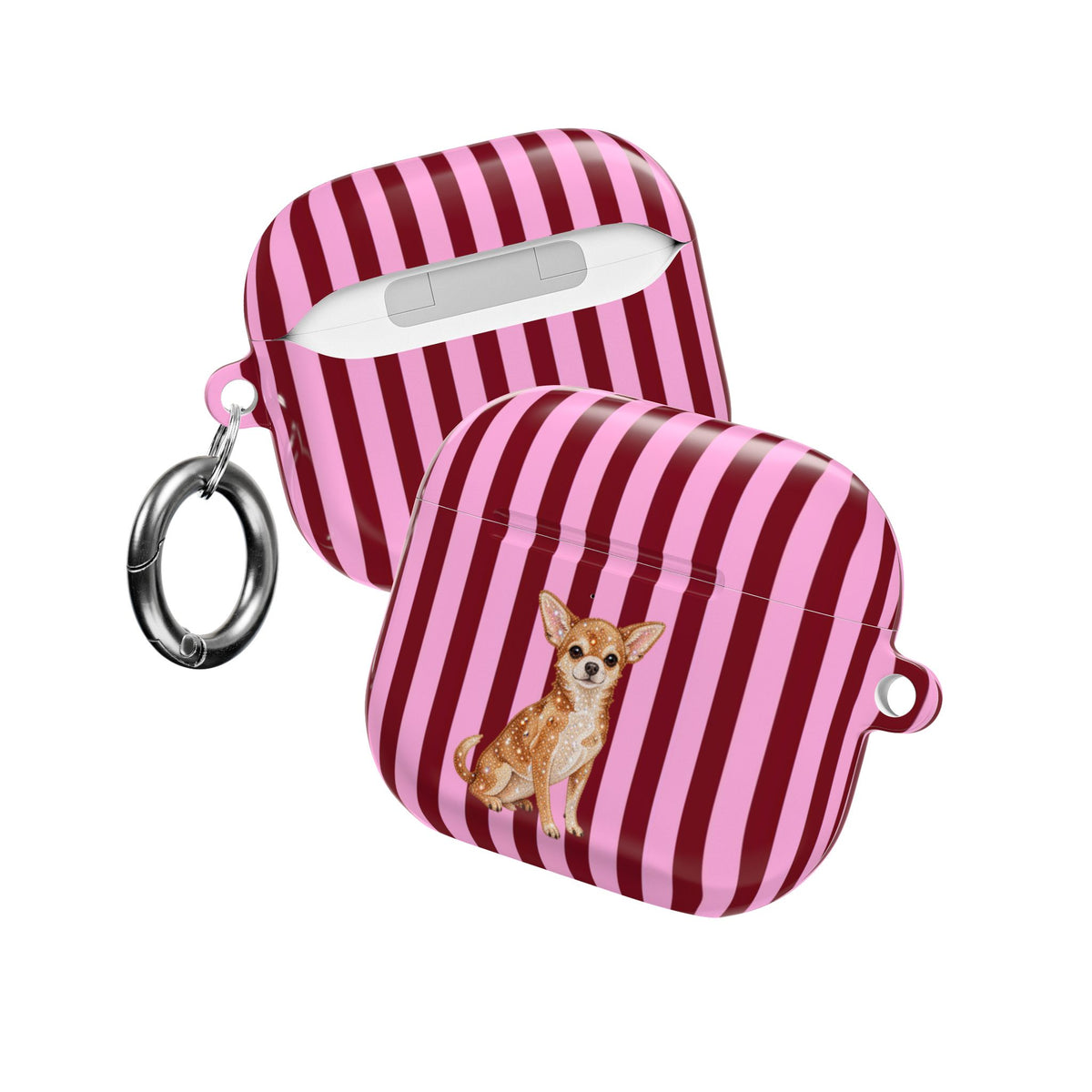 BURGUNDY PINK STRIPES CHIHUAHUA AIRPOD CASE
