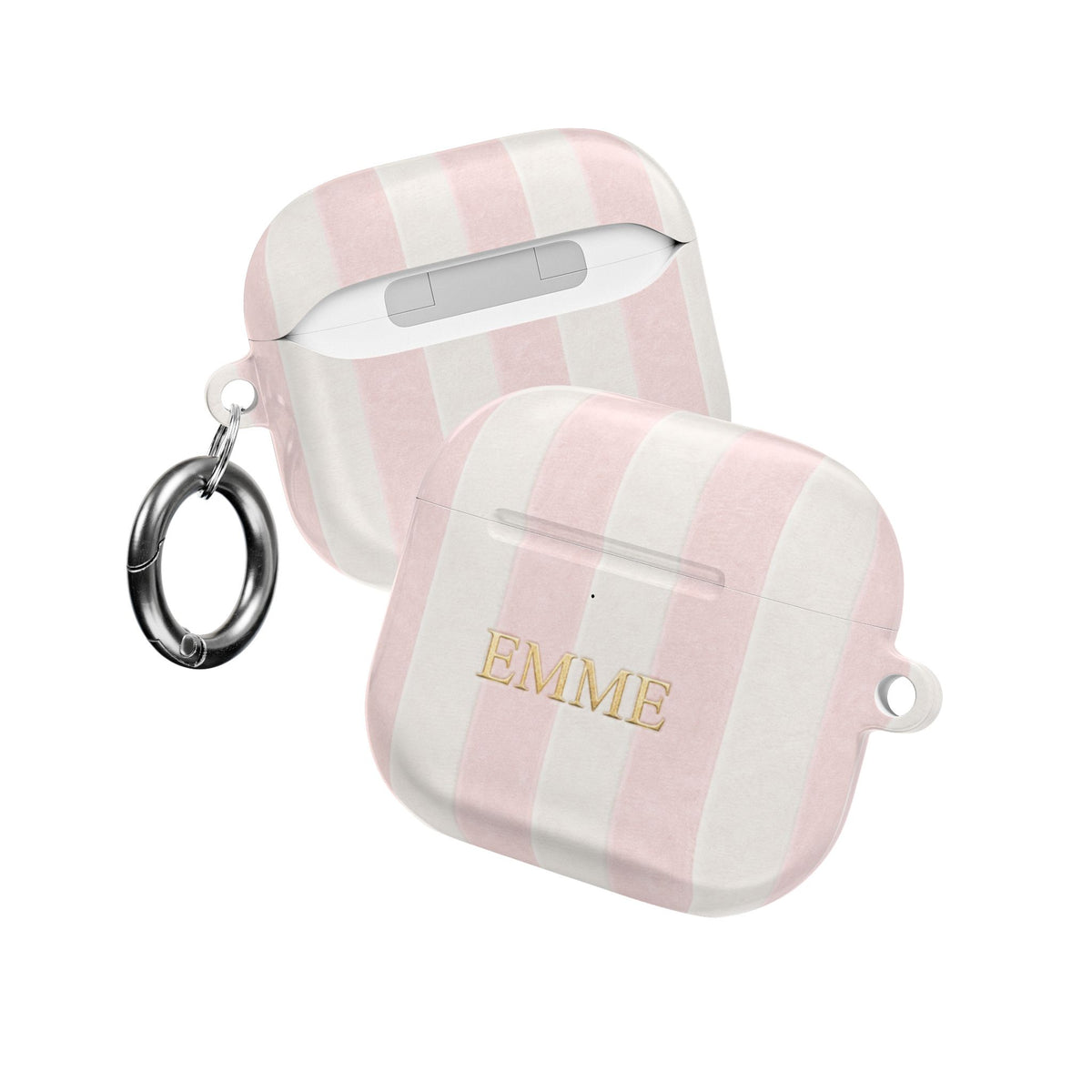 PERSONALIZED NAME CUSTOM BABY PINK STRIPES INITIALS AIRPOD CASE