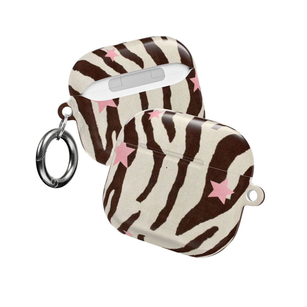 BROWN ZEBRA PINK STARS AIRPOD CASE