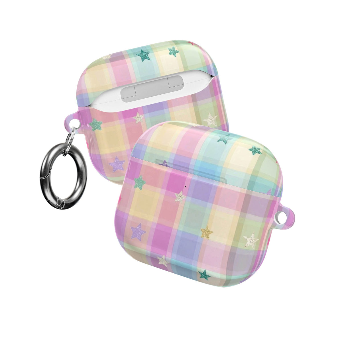 RAINBOW PASTEL PLAID STARS AIRPOD CASE