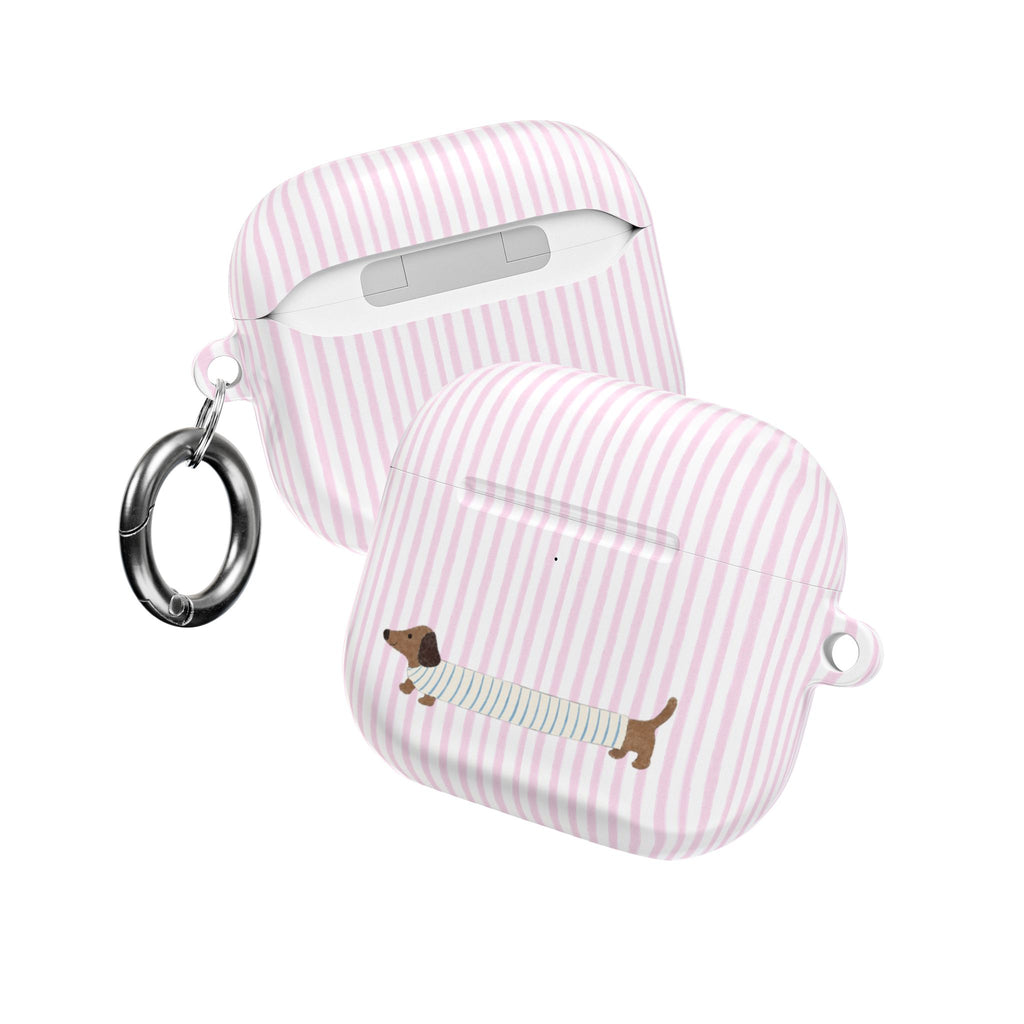 PINK STRIPES DACHSHUND WEENIE PUPPY DOG AIRPOD CASE