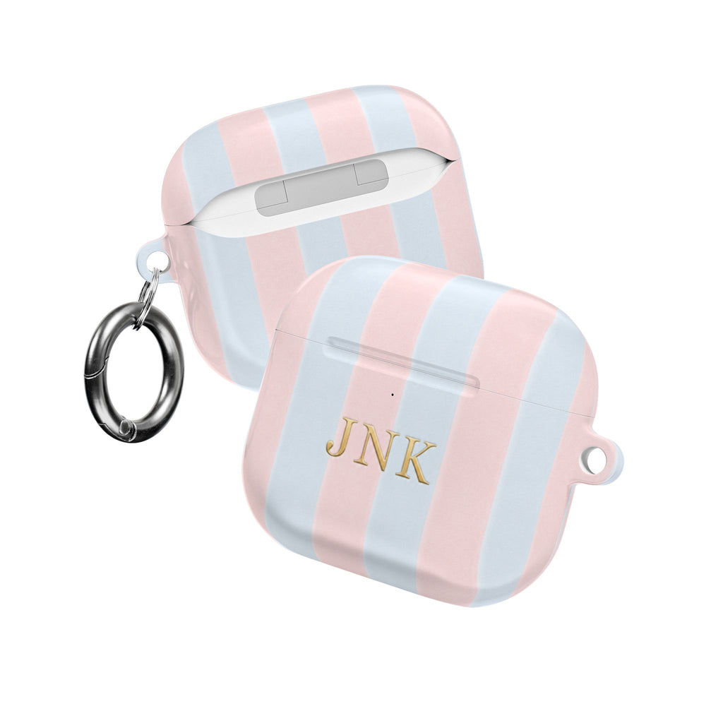PERSONALIZED NAME CUSTOM PINK & BLUE STRIPES INITIALS AIRPOD CASE