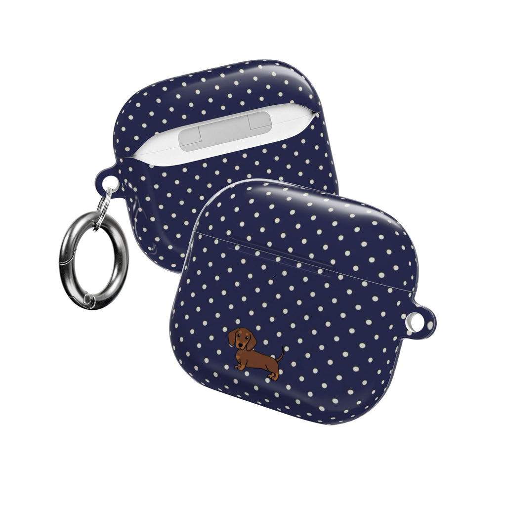 NAVY BLUE POLKA DOTS DACHSHUND AIRPOD CASE