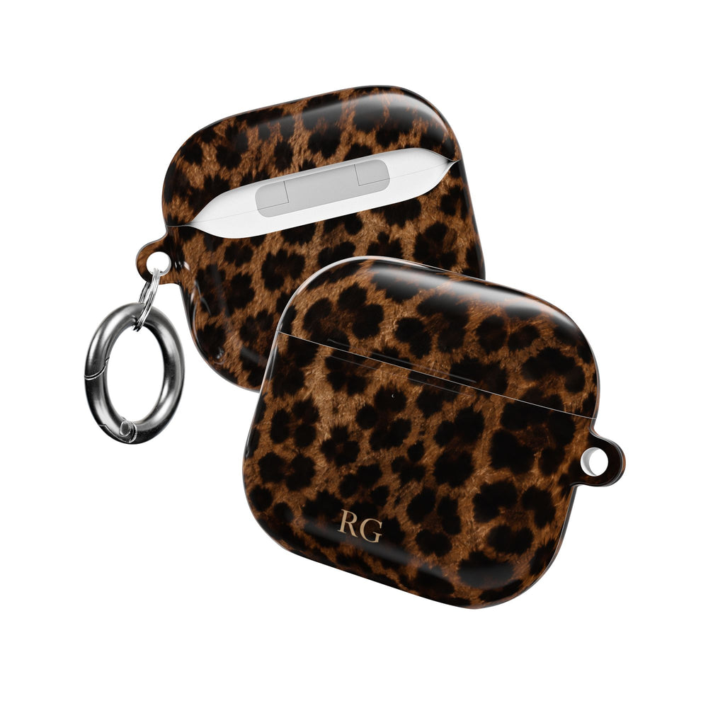 PERSONALIZED BROWN CHEETAH LEOPARD CUSTOM MONOGRAM INITIALS AIRPOD CASE