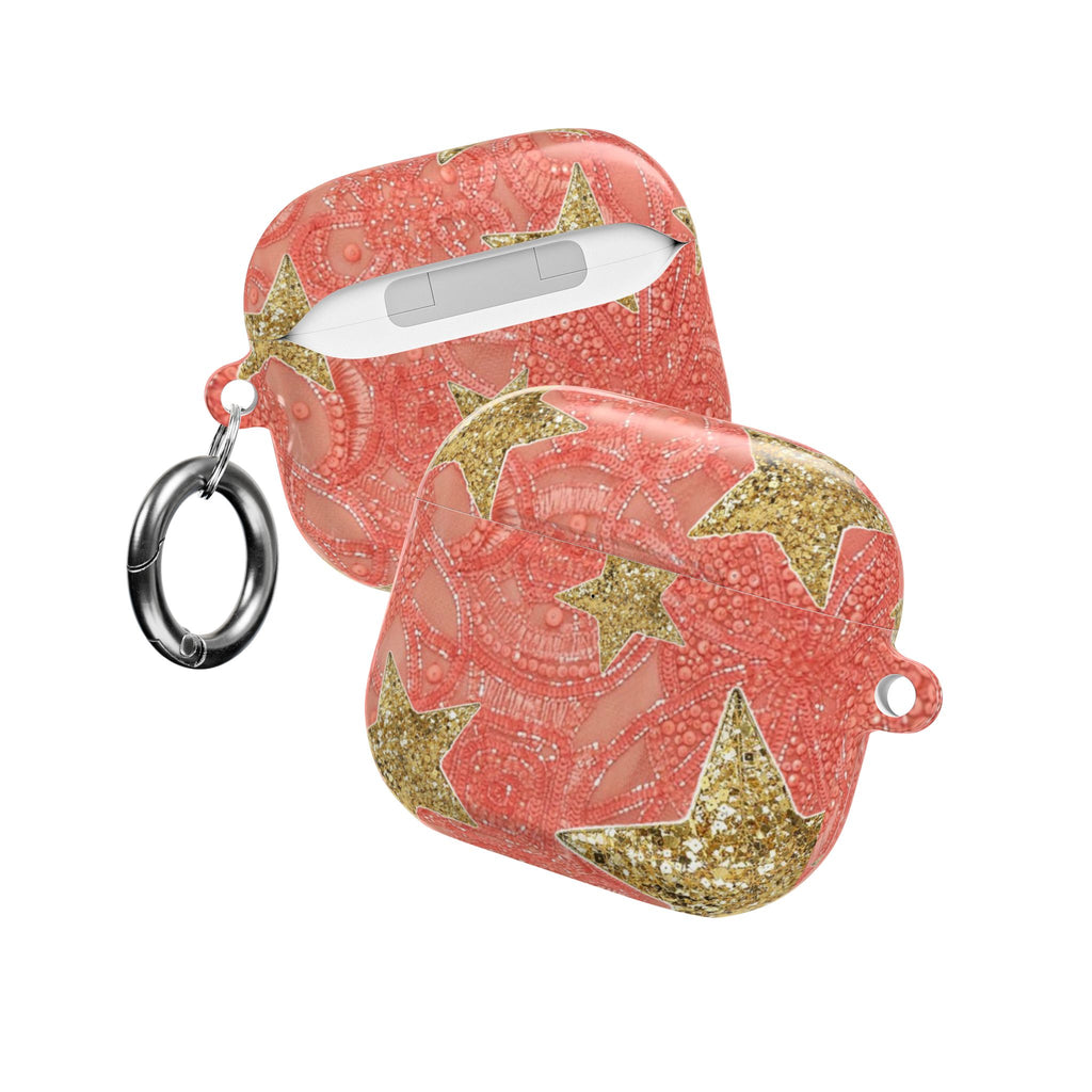 CORAL CRUSH EMBELLISHED GOLD STARS AIRPOD CASE