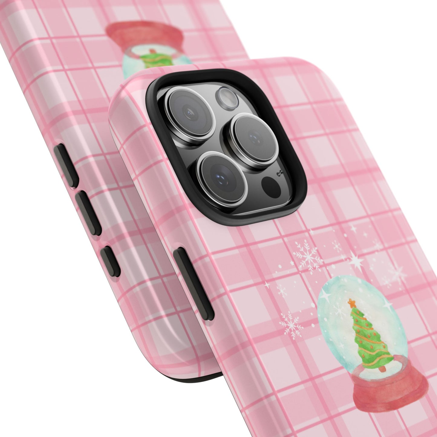 PINK CHECKERED SNOW GLOBE PHONE CASE