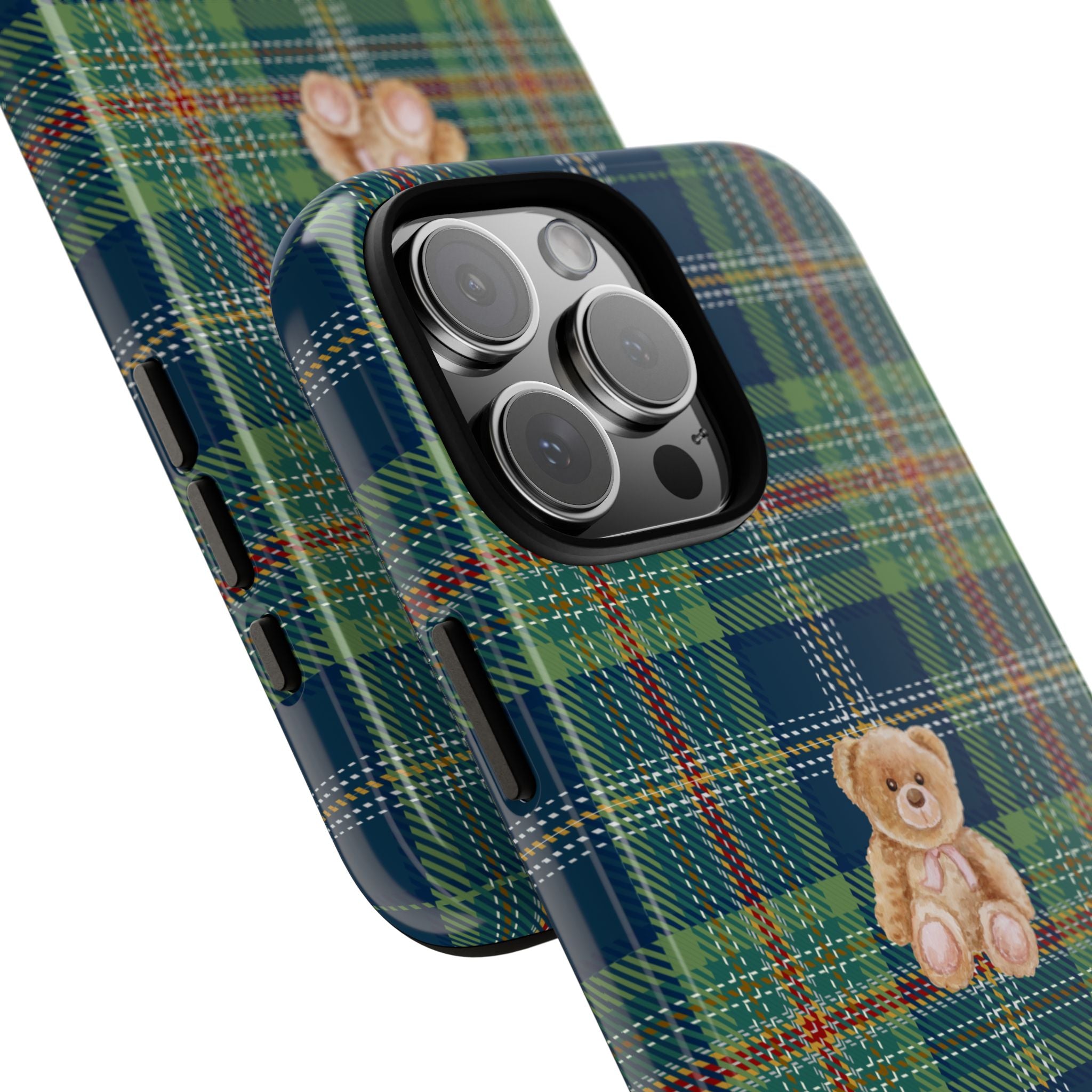 CHRISTMAS PLAID TEDDY BEAR PHONE CASE