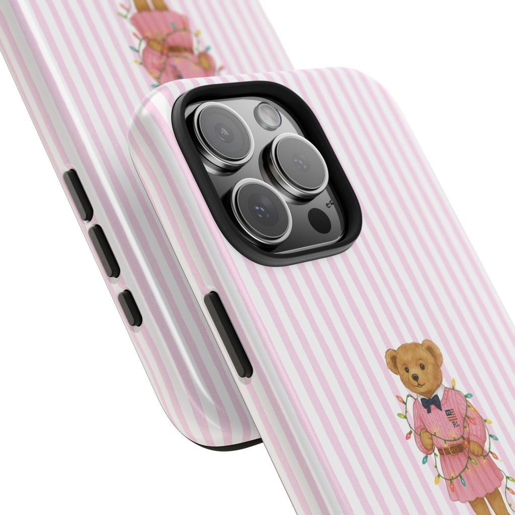 PINK STRIPES RL TEDDY BEAR PHONE CASE