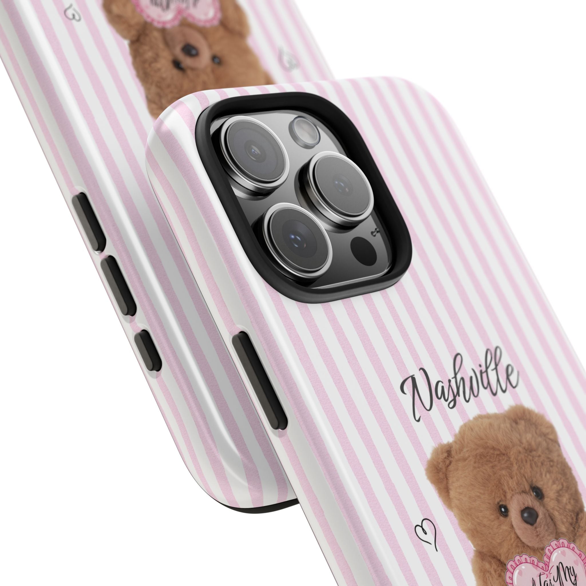 NASHVILLE HAS MY HEART TEDDY BEAR PINK STRIPES PHONE CASE