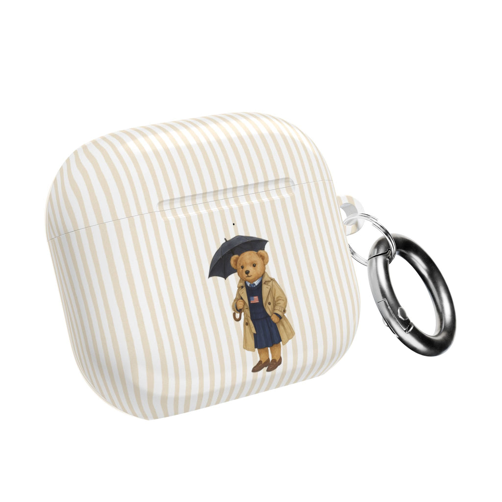 BEIGE STRIPES RL TEDDY BEAR AIRPOD CASE