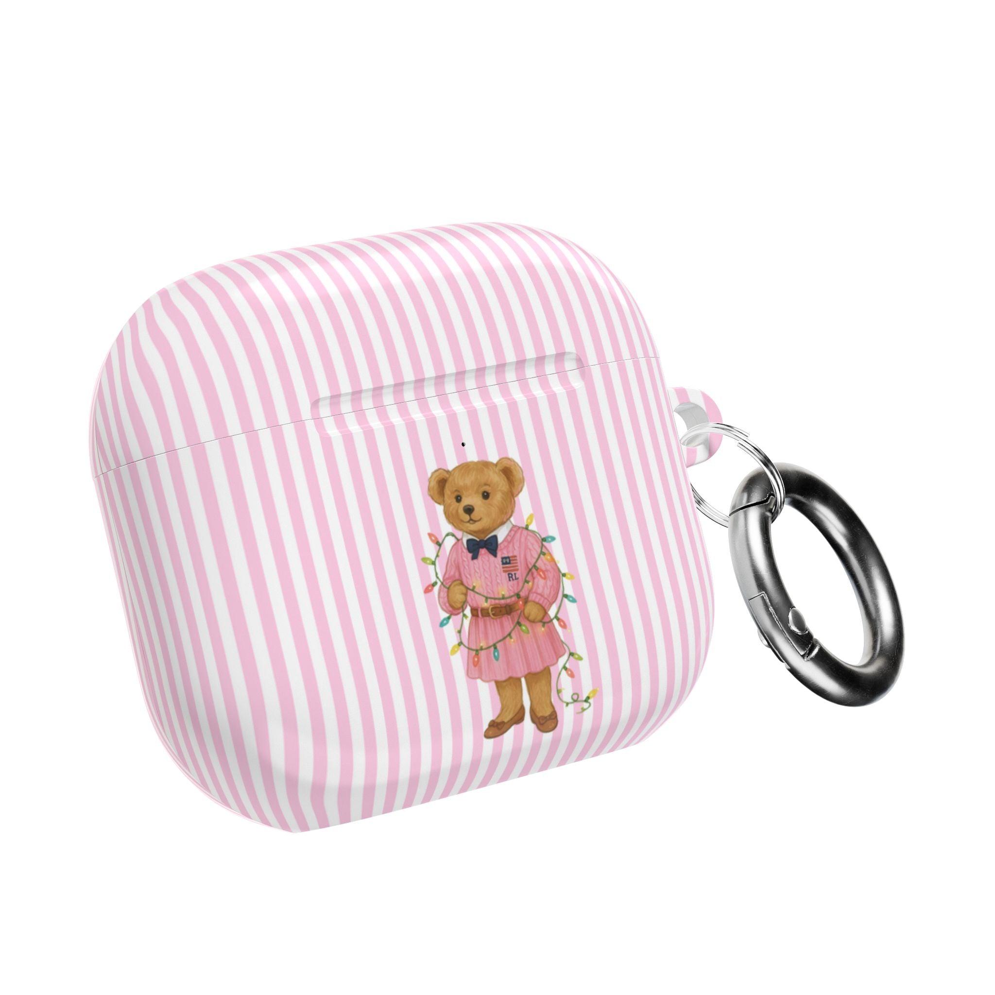 PINK STRIPES RL TEDDY BEAR AIRPOD CASE