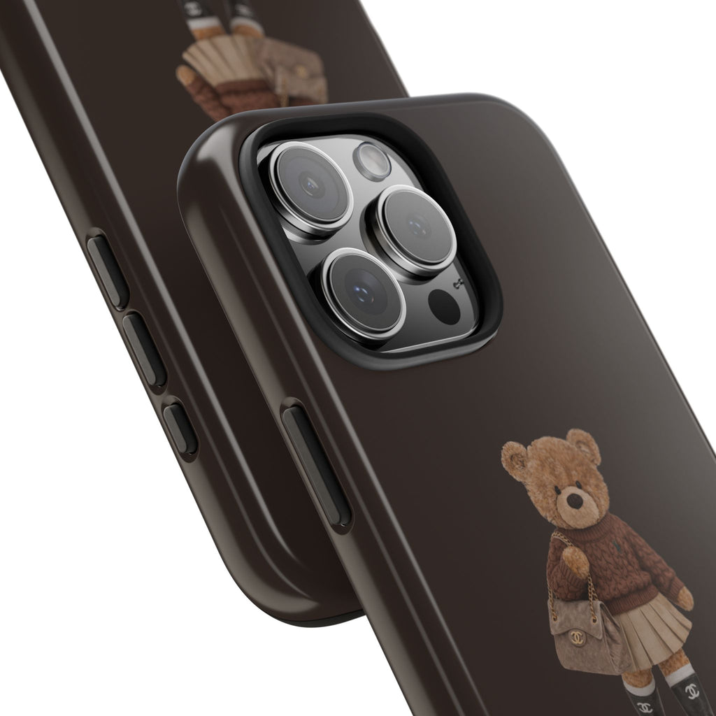 DARK BROWN FALL OUTFIT TEDDY BEAR PHONE CASE