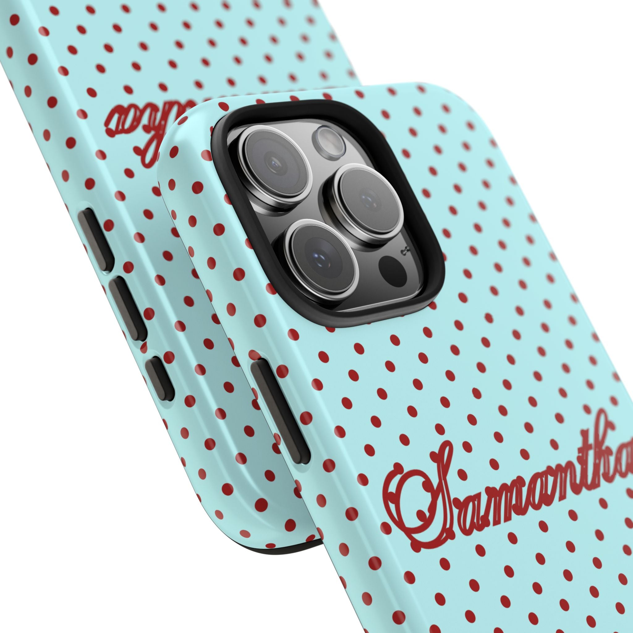 PERSONALIZED BLUE POLKA DOTS NAME PHONE CASE