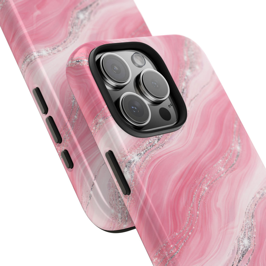 PINK OCEAN MARBLE SILVER SWIRL PHONE CASE