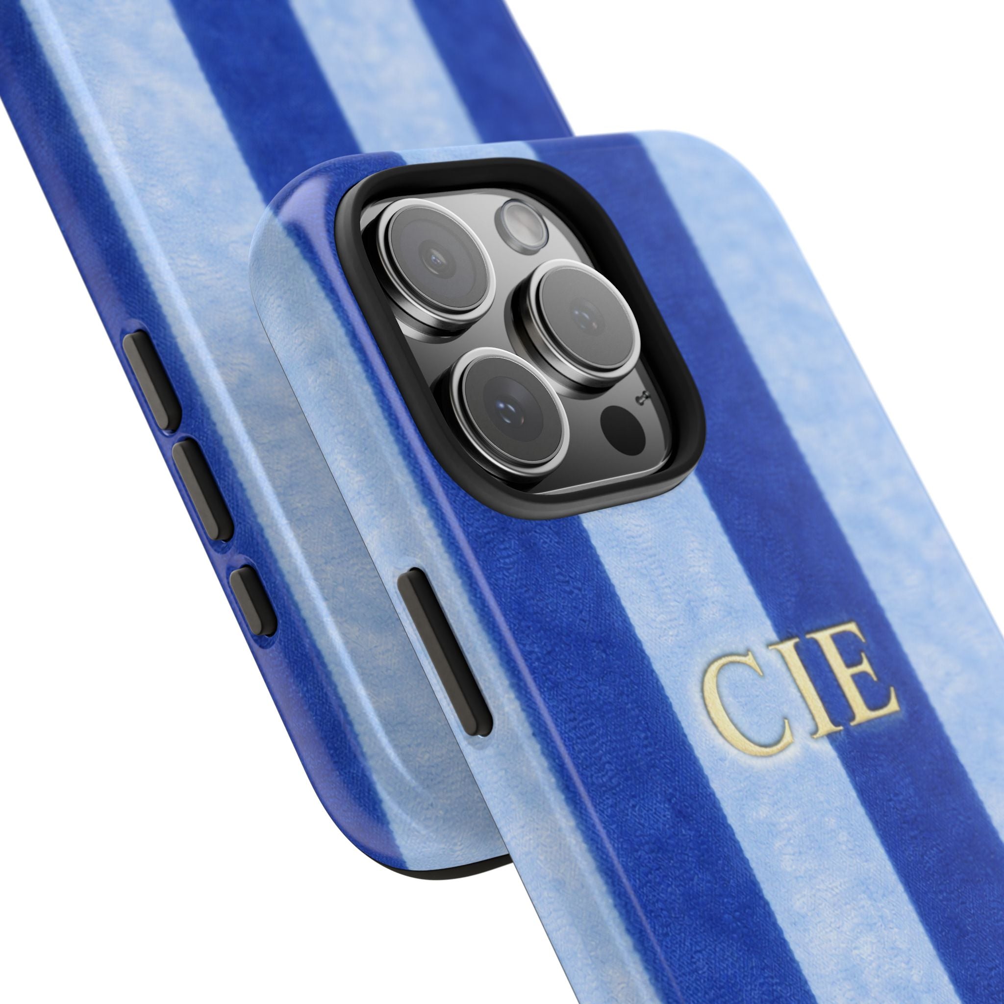 PERSONALIZED PRINTED BLUE VELVET STRIPES INITIALS NAME CUSTOM PHONE CASE