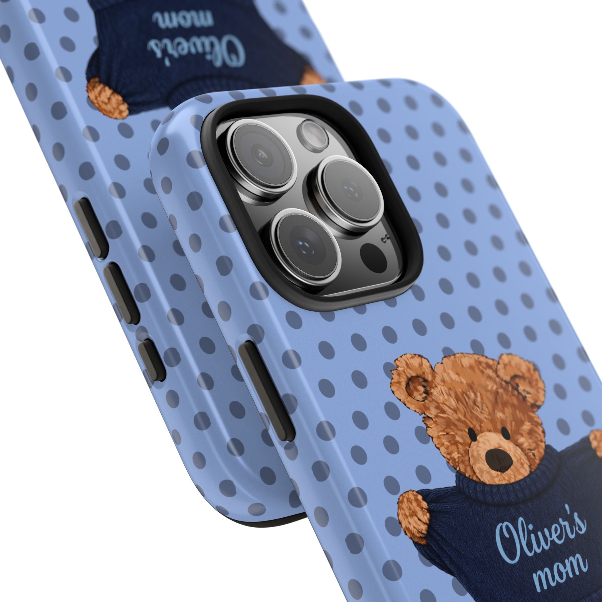 PERSONALIZED BLUE POLKA DOTS TEDDY BEAR NAME PHONE CASE