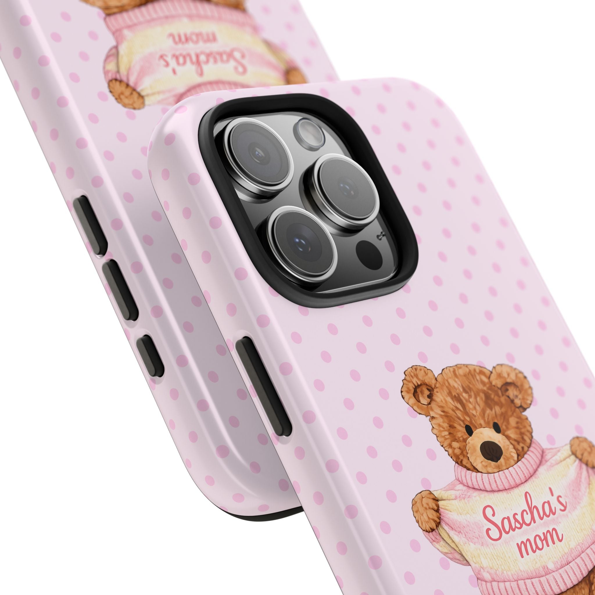 PERSONALIZED PINK POLKA DOTS TEDDY BEAR NAME PHONE CASE