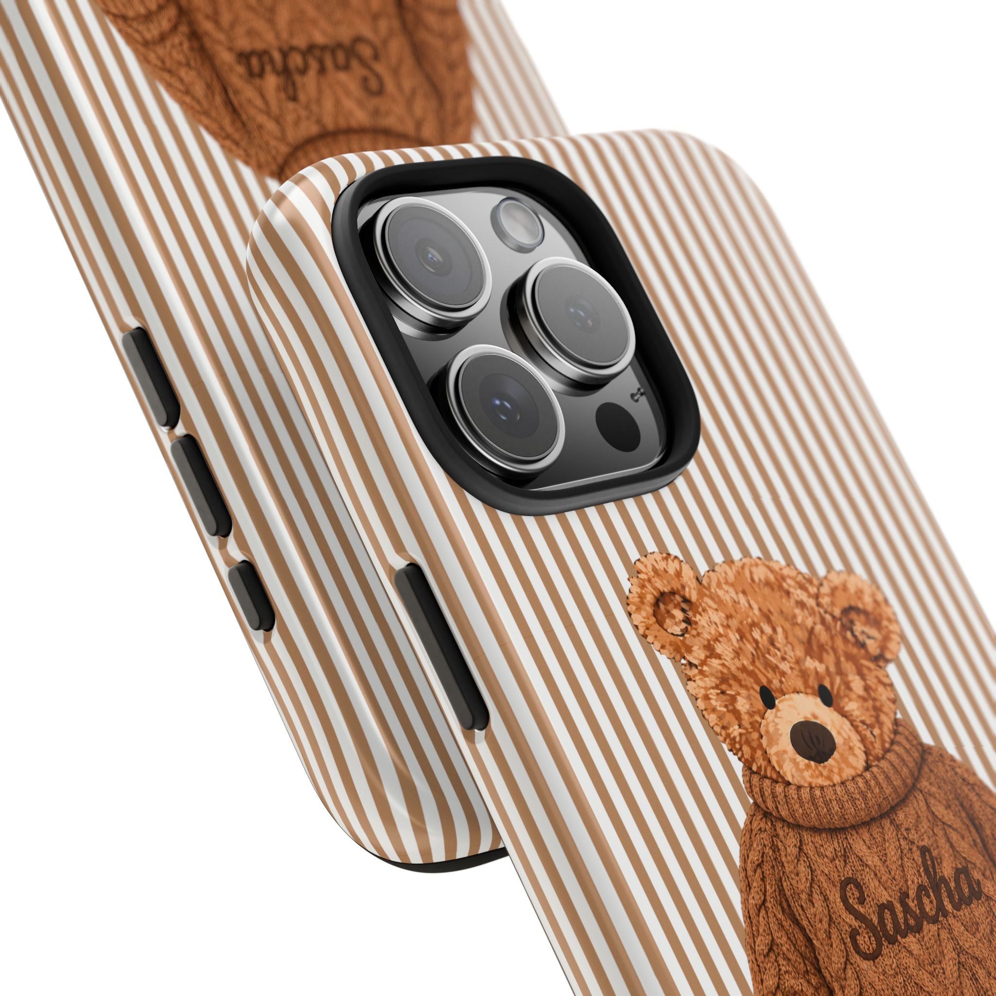 PERSONALIZED BROWN STRIPES TEDDY BEAR NAME PHONE CASE