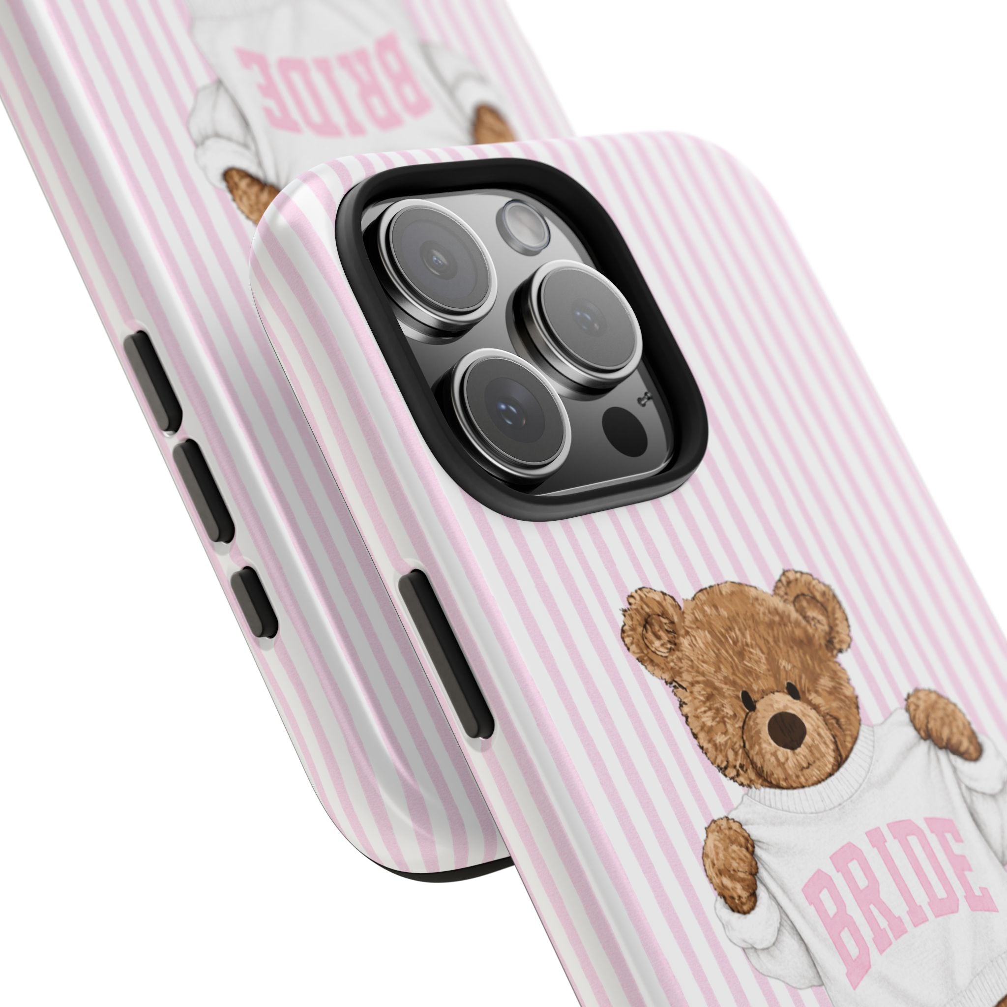 PERSONALIZED VARSITY SWEATER PINK STRIPES BRIDE CUSTOM TEDDY BEAR NAME PHONE CASE