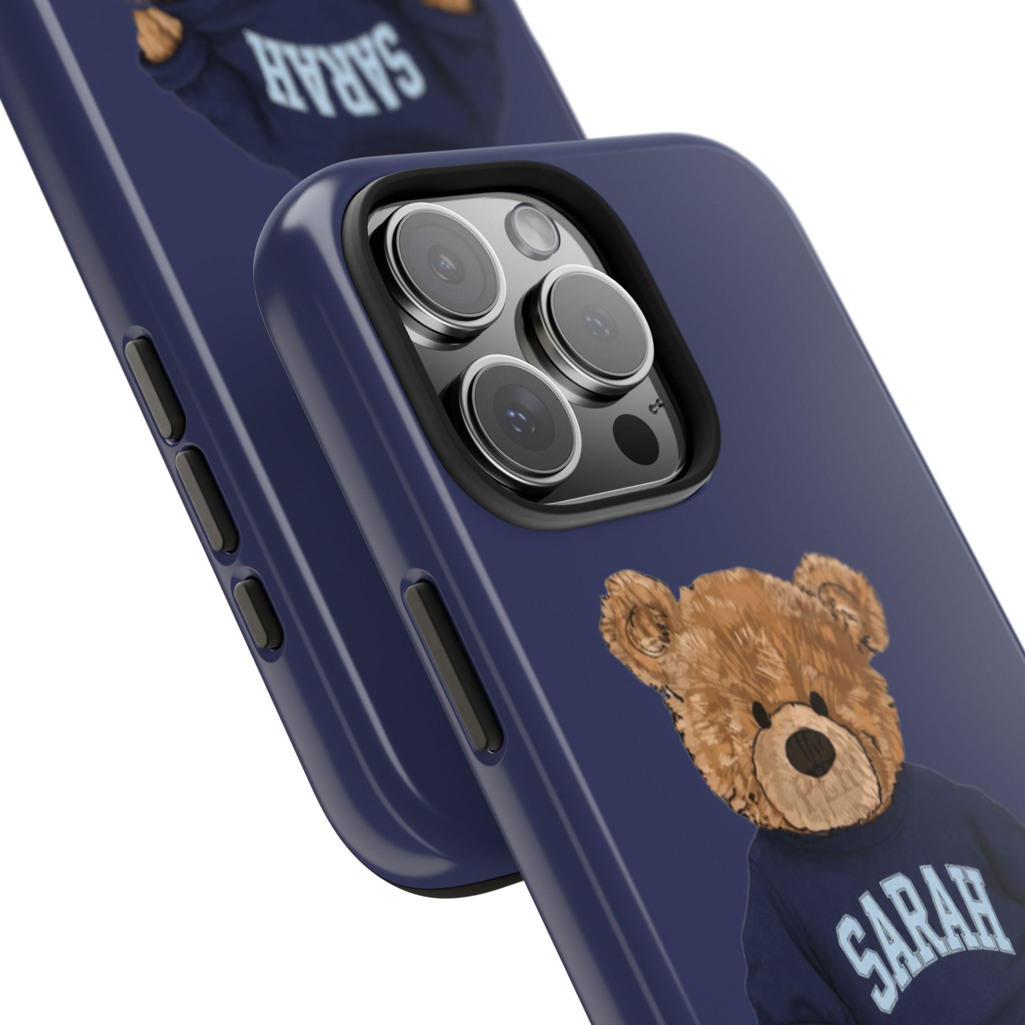 PERSONALIZED VARSITY SWEATER NAVY BLUE CUSTOM TEDDY BEAR NAME PHONE CASE