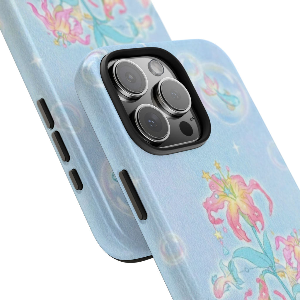 BLUE WHIMSY FLOWER BUBBLES PHONE CASE
