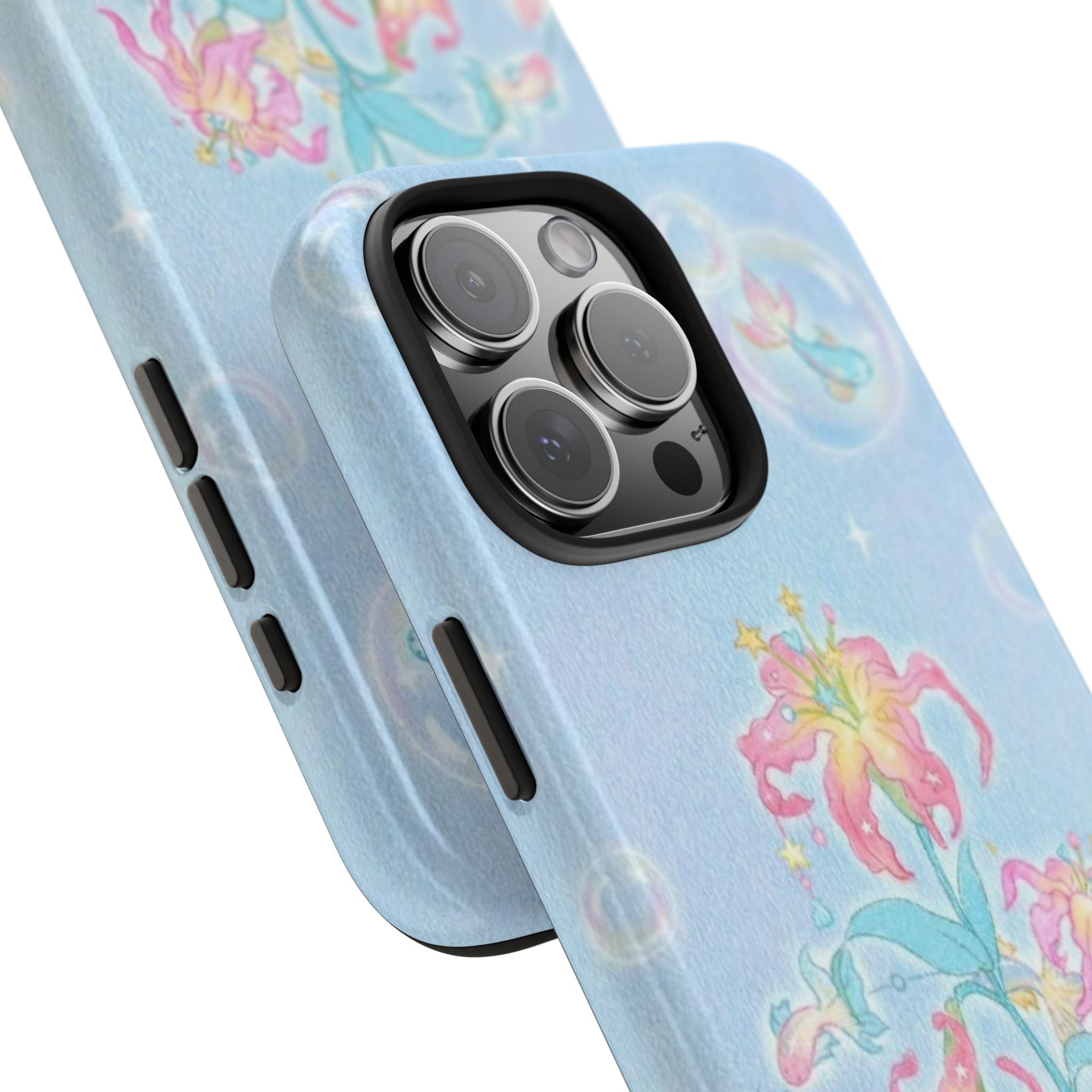 BLUE WHIMSY FLOWER BUBBLES PHONE CASE