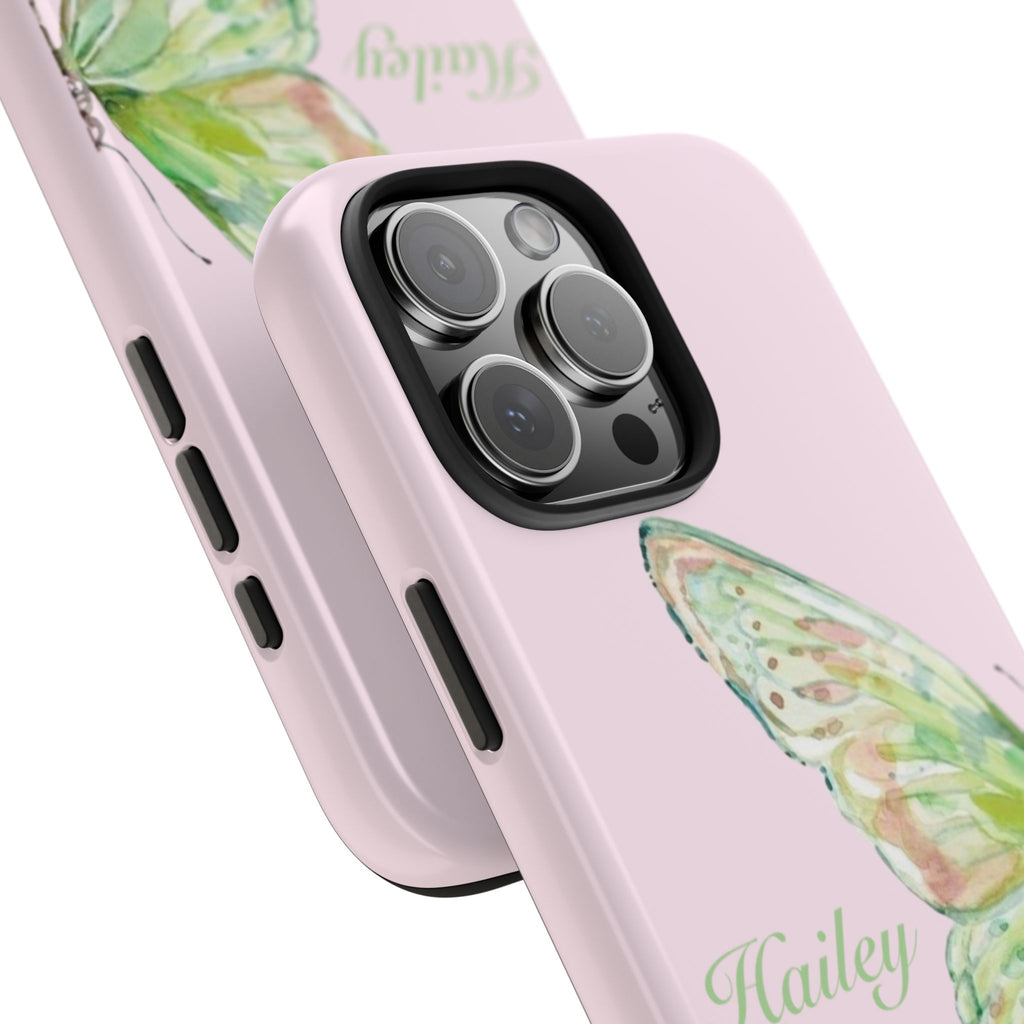 PERSONALIZED GREEN BUTTERFLY PINK CUSTOM NAME PHONE CASE