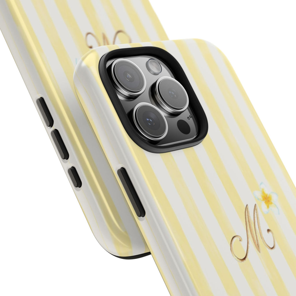 PERSONALIZED YELLOW STRIPES SUMMER GOLD INITIAL LEMON SAILOR CUSTOM PHONE CASE