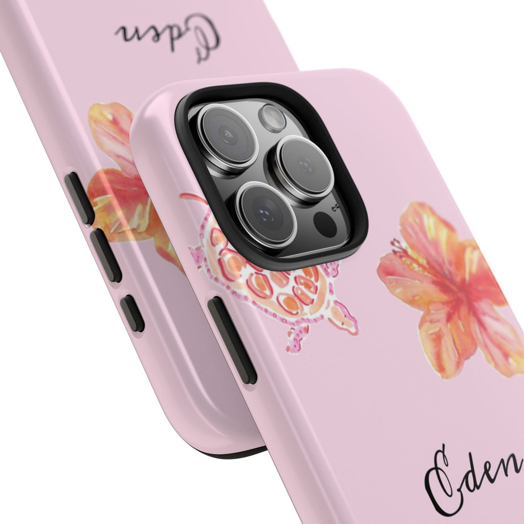 PERSONALIZED PINK SEA TURTLES FLOWER CUSTOM NAME PHONE CASE
