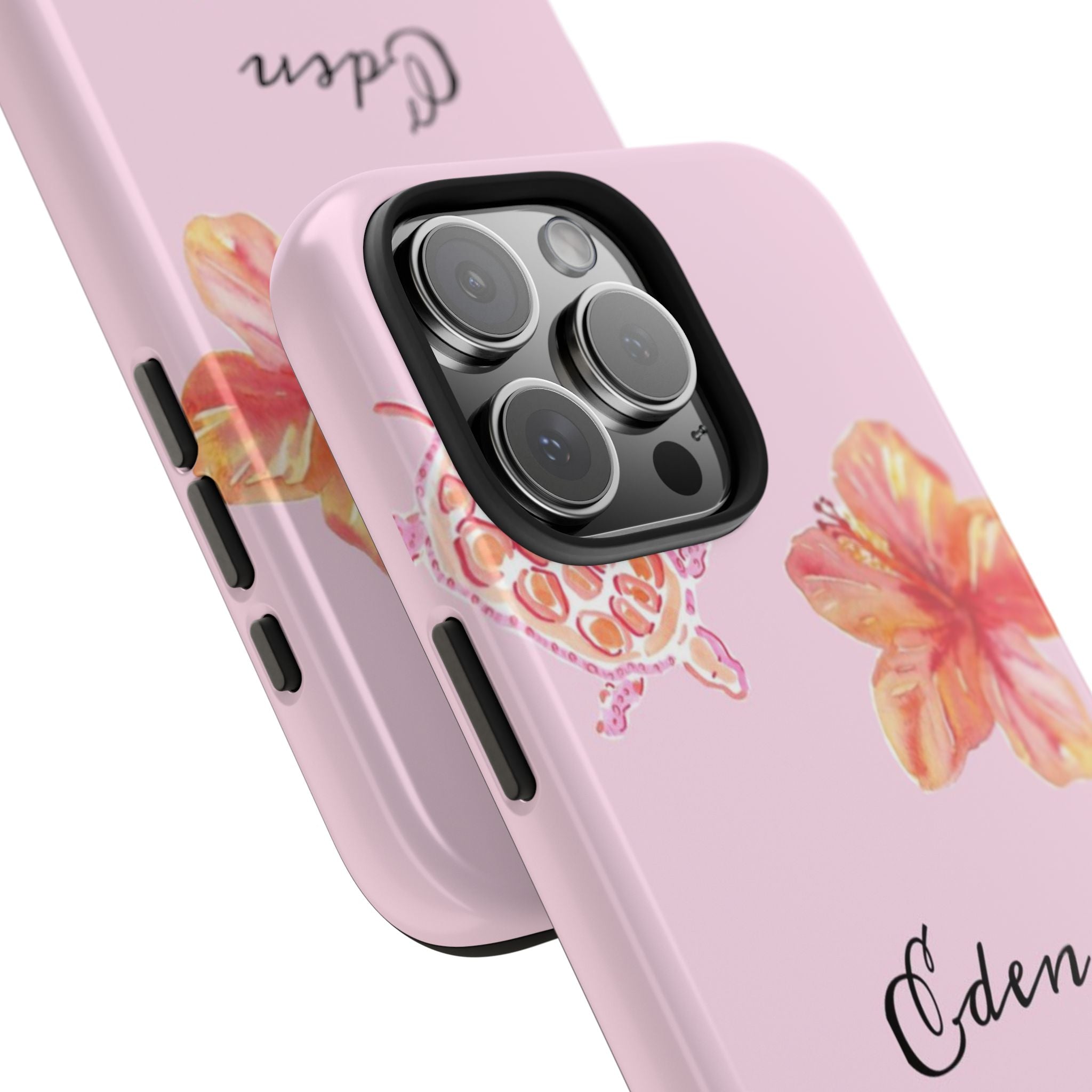 PERSONALIZED PINK SEA TURTLES FLOWER CUSTOM NAME PHONE CASE