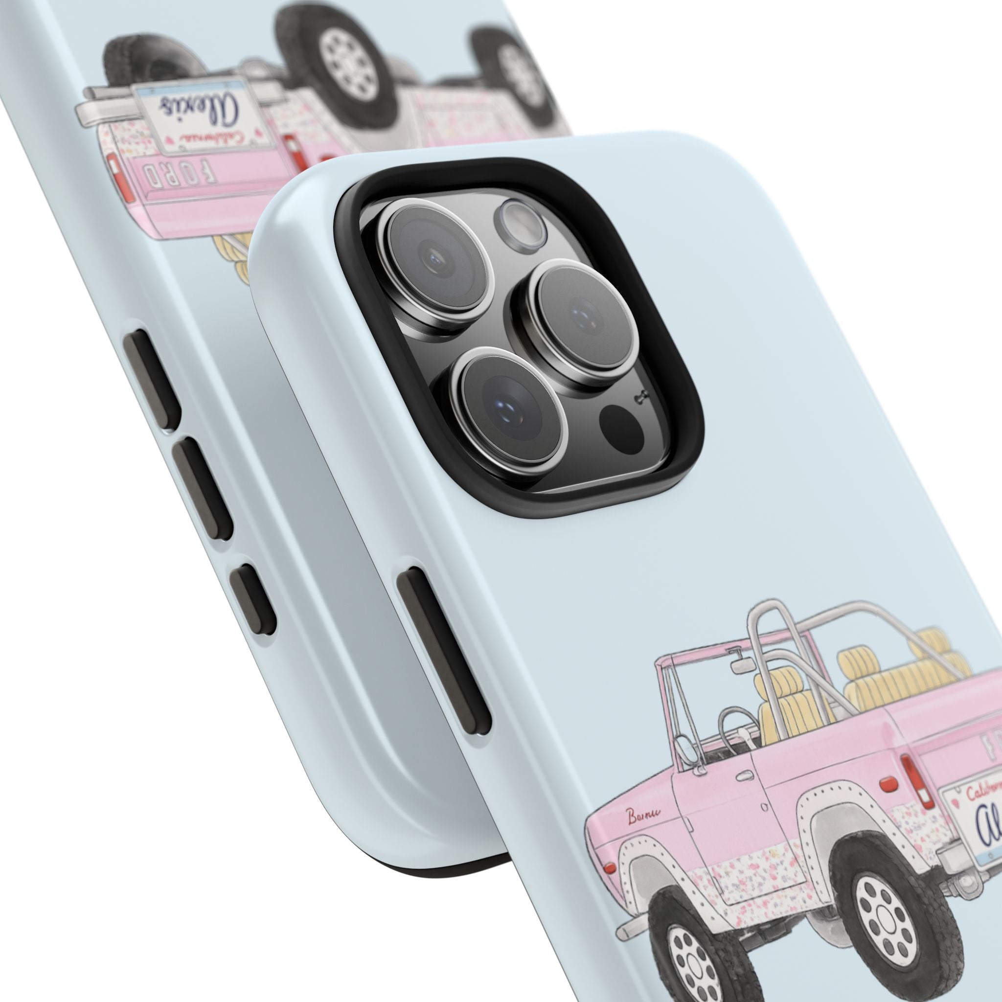 PERSONALIZED BLUE & PINK VINTAGE BRONCO LICENSE PLATE CUSTOM NAME PHONE CASE
