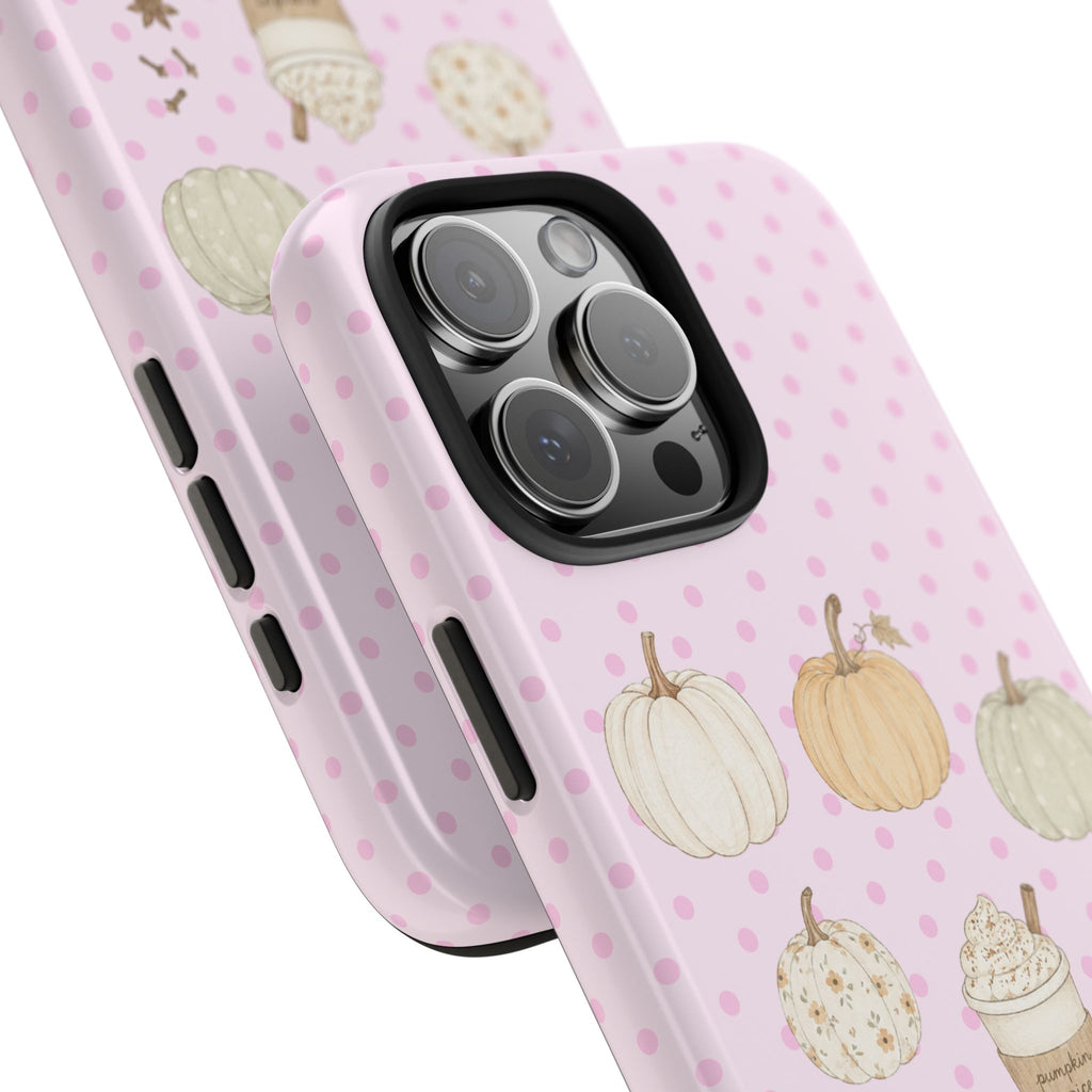 PINK POLKA DOTS COZY FALL PUMPKINS PHONE CASE