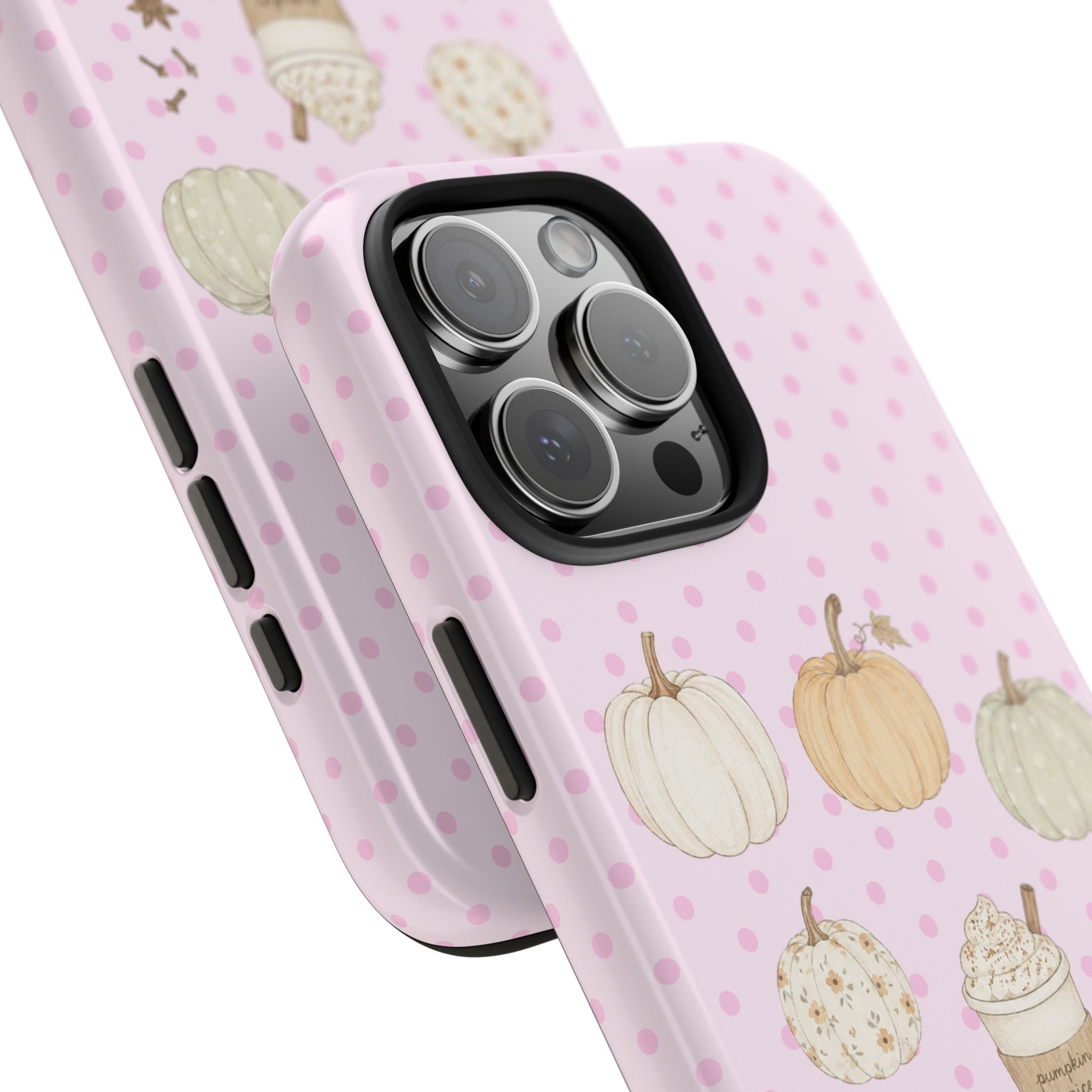 PINK POLKA DOTS COZY FALL PUMPKINS PHONE CASE