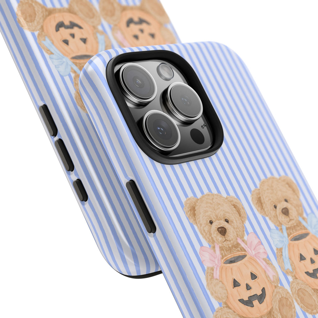 BLUE STRIPES TRICK OR TREAT TEDDY BEARS HALLOWEEN PHONE CASE