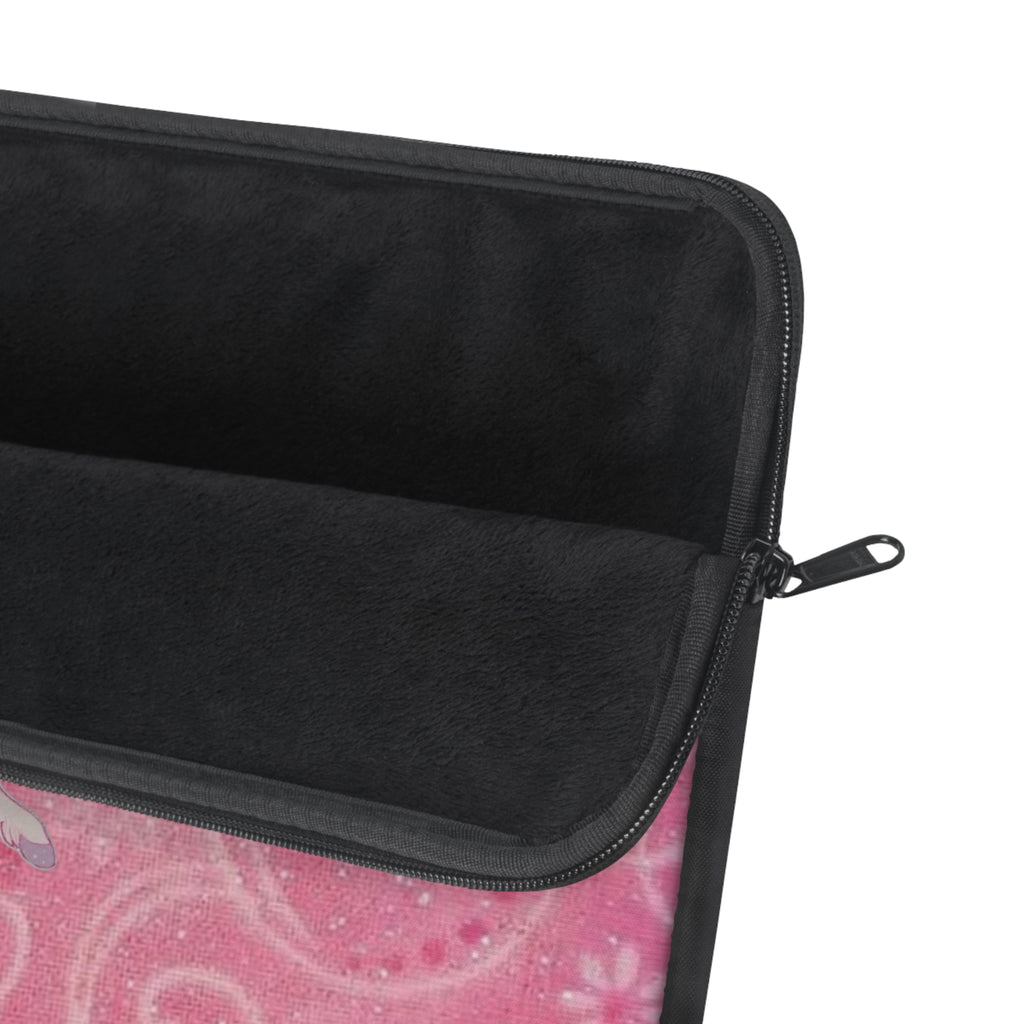 Black interior laptop sleeve with zipper and pink unicorn side panel