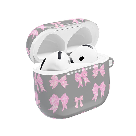 GREY PINK GINGHAM BOWS AIRPOD CASE