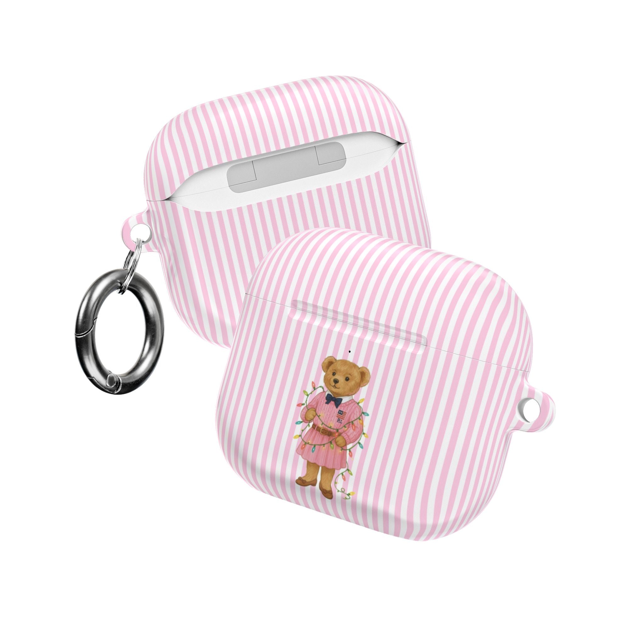 PINK STRIPES RL TEDDY BEAR AIRPOD CASE