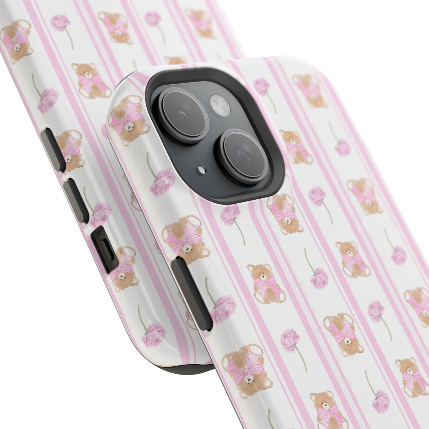PINK STRIPE TEDDY PHONE CASE
