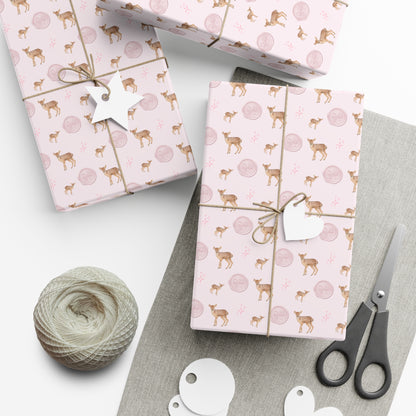 PINK CHRISTMAS DEER BOW WRAPPING PAPER ROLL