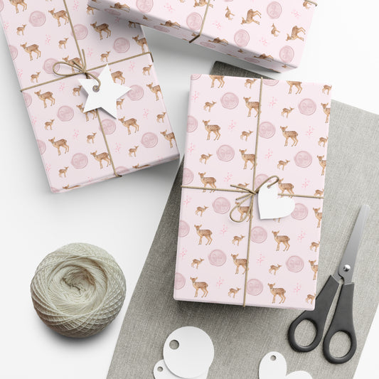 PINK CHRISTMAS DEER BOW WRAPPING PAPER ROLL