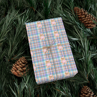 BLUE GREEN CHECKERED TEDDY BEAR WRAPPING PAPER ROLL