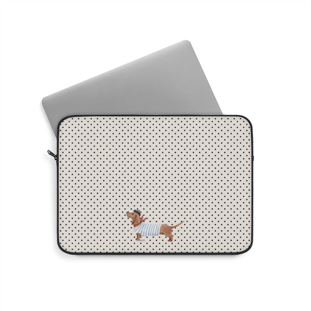 CLASSIC POLKA DOTS SAILOR DACHSHUND PUPPY KINDLE IPAD & LAPTOP SLEEVE