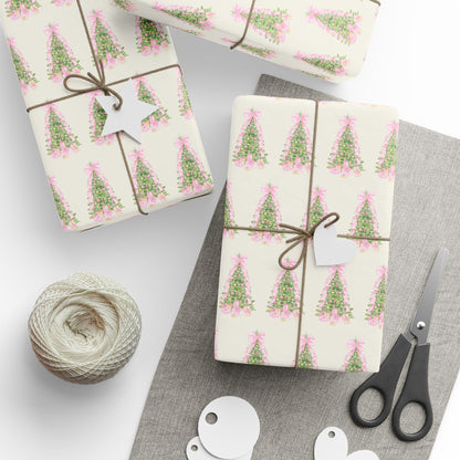 PINK BOW CHRISTMAS TREE WRAPPING PAPER ROLL