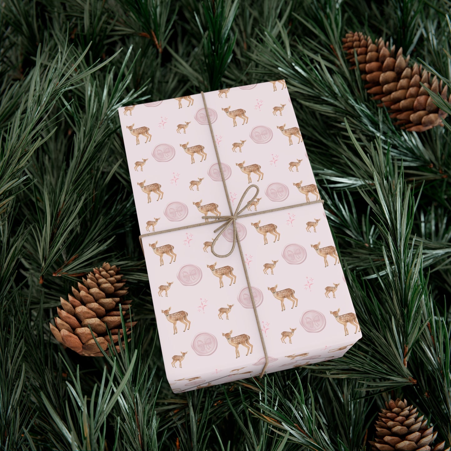 PINK CHRISTMAS DEER BOW WRAPPING PAPER ROLL