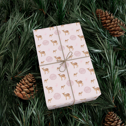 PINK CHRISTMAS DEER BOW WRAPPING PAPER ROLL