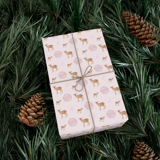PINK CHRISTMAS DEER BOW WRAPPING PAPER ROLL