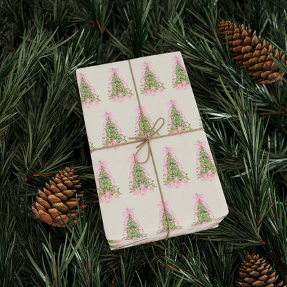 PINK BOW CHRISTMAS TREE WRAPPING PAPER ROLL