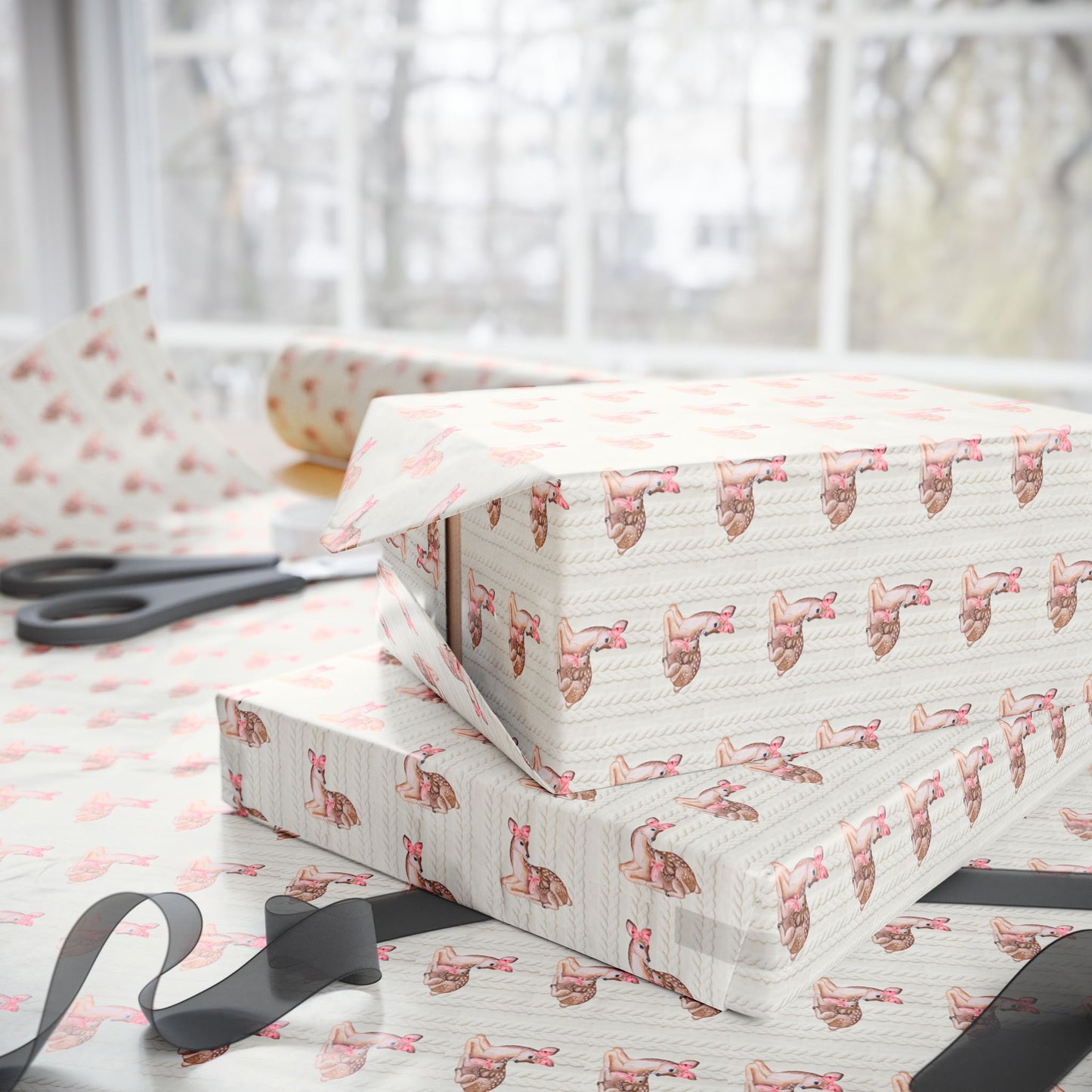 SWEATER KNIT BOW DEER WRAPPING PAPER ROLL