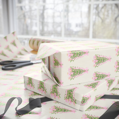 PINK BOW CHRISTMAS TREE WRAPPING PAPER ROLL